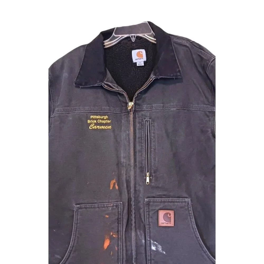 Carhartt Jacket M Coat Sherpa Duck Canvas Chore Distress Fade Paint Rare C61 GVL